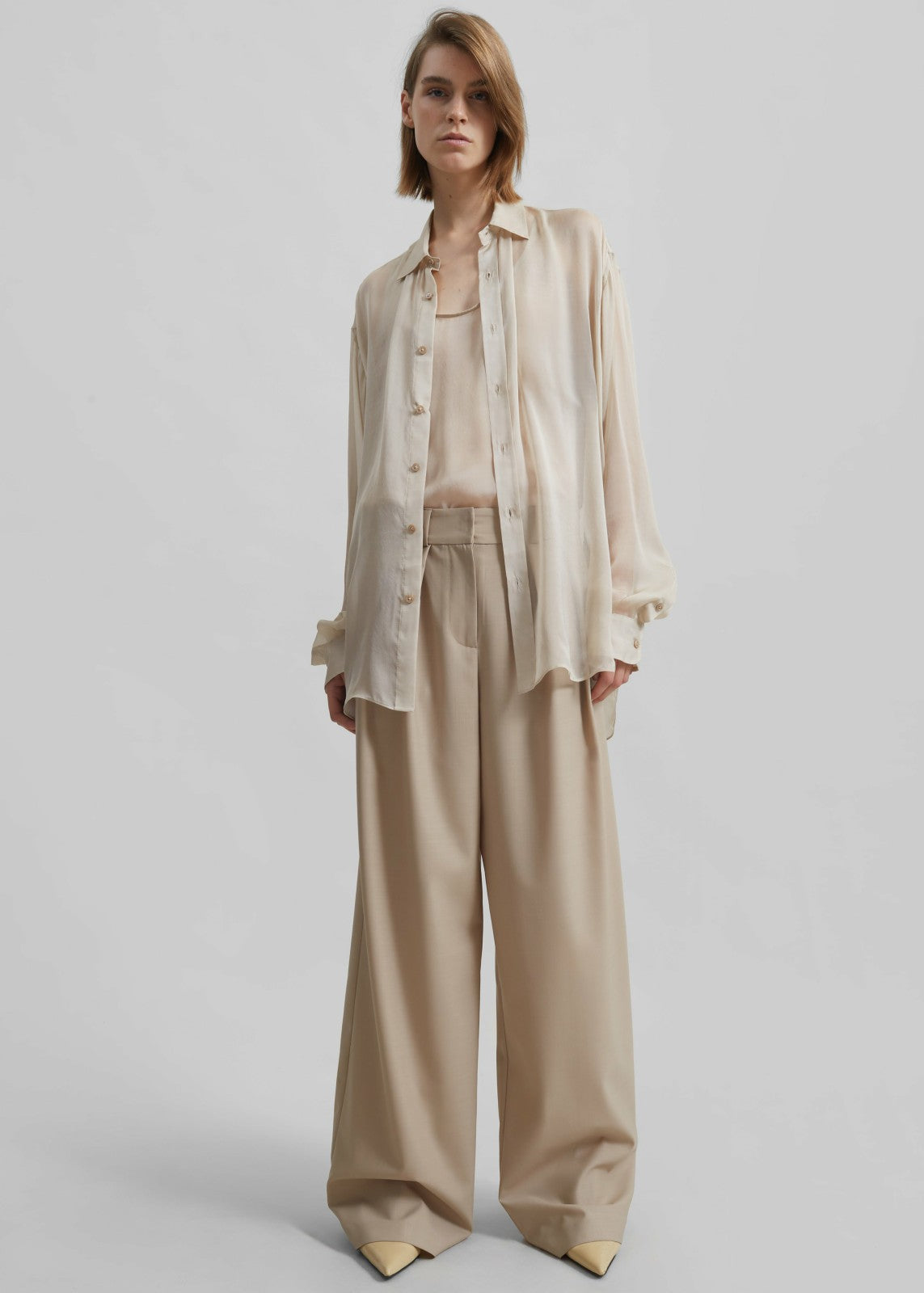 Oria Sheer Silk Chiffon Shirt - Beige