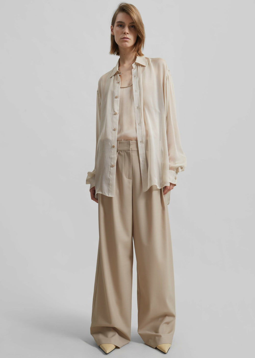 Oria Sheer Silk Chiffon Shirt - Beige