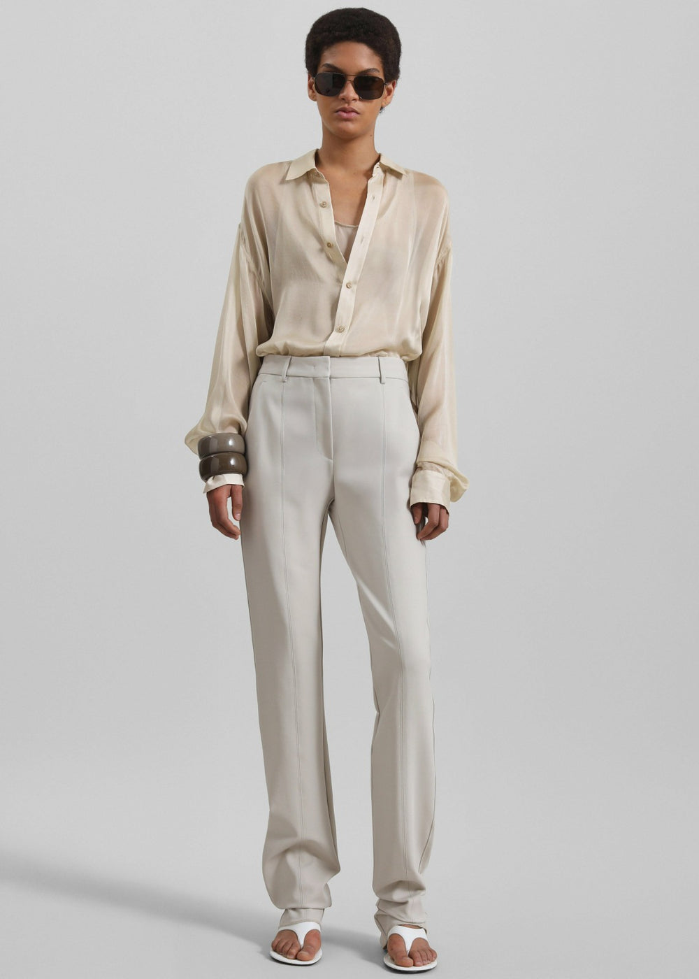 Oria Sheer Silk Chiffon Shirt - Beige