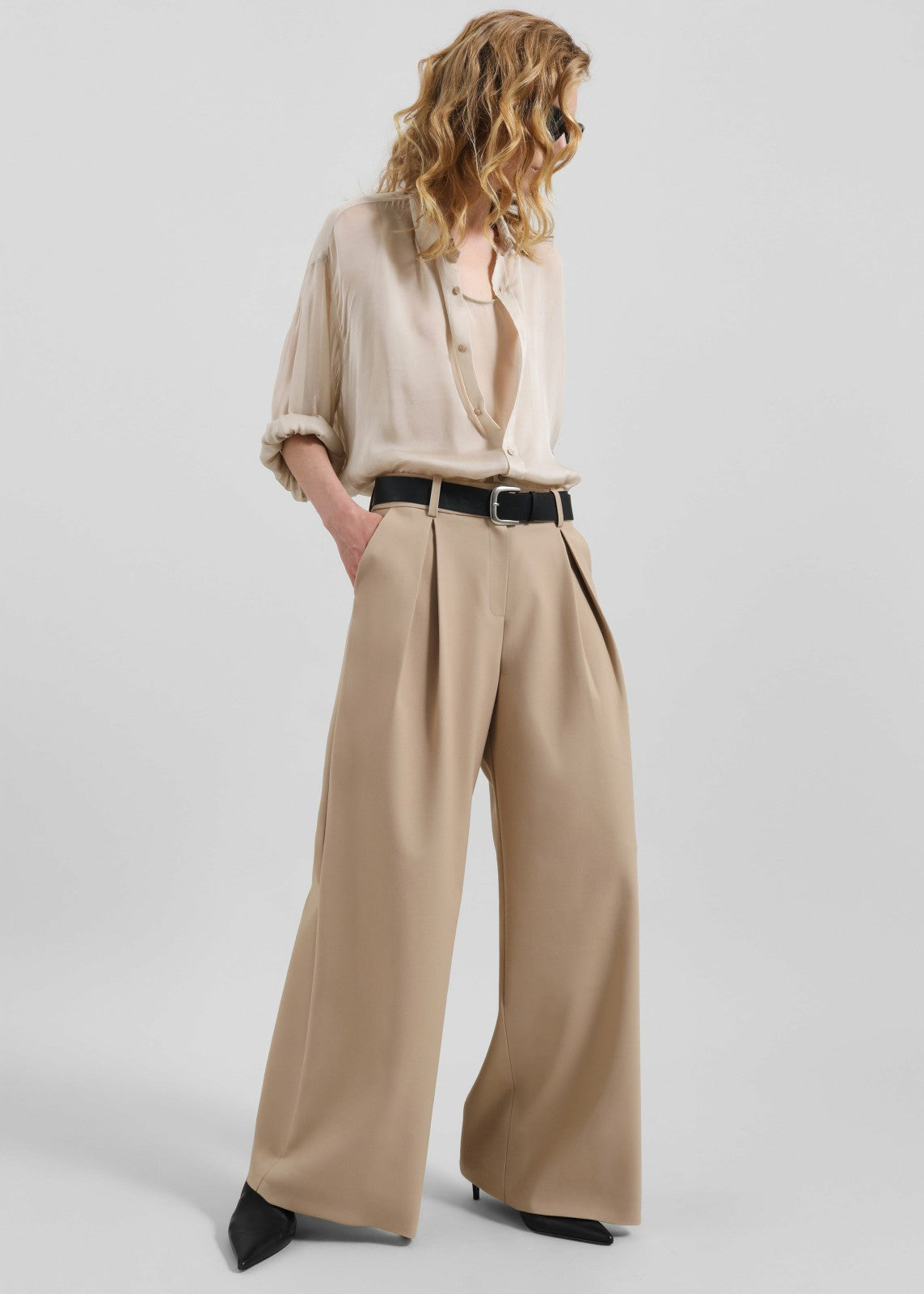 Oria Sheer Silk Chiffon Shirt - Beige