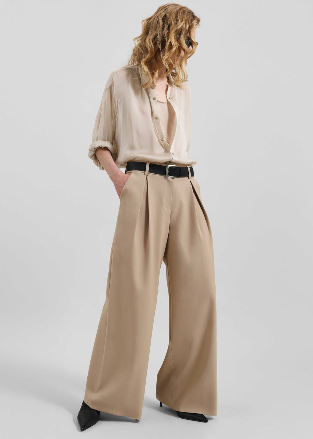 Oria Sheer Silk Chiffon Shirt - Beige