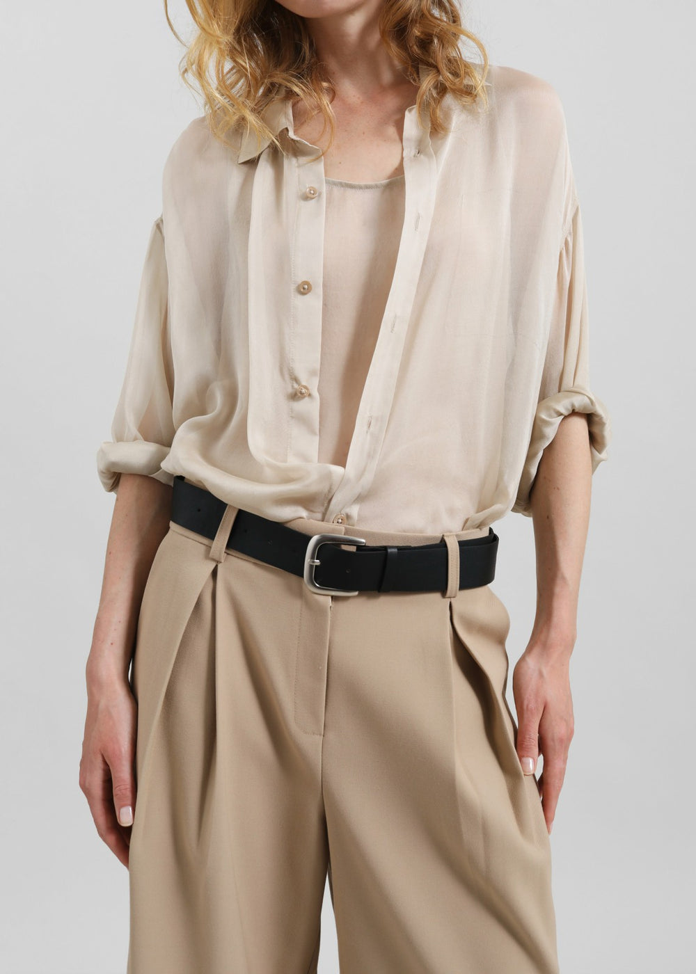 Oria Sheer Silk Chiffon Shirt - Beige