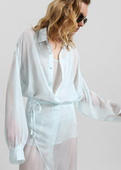Oria Sheer Silk Chiffon Shirt - Pale Blue
