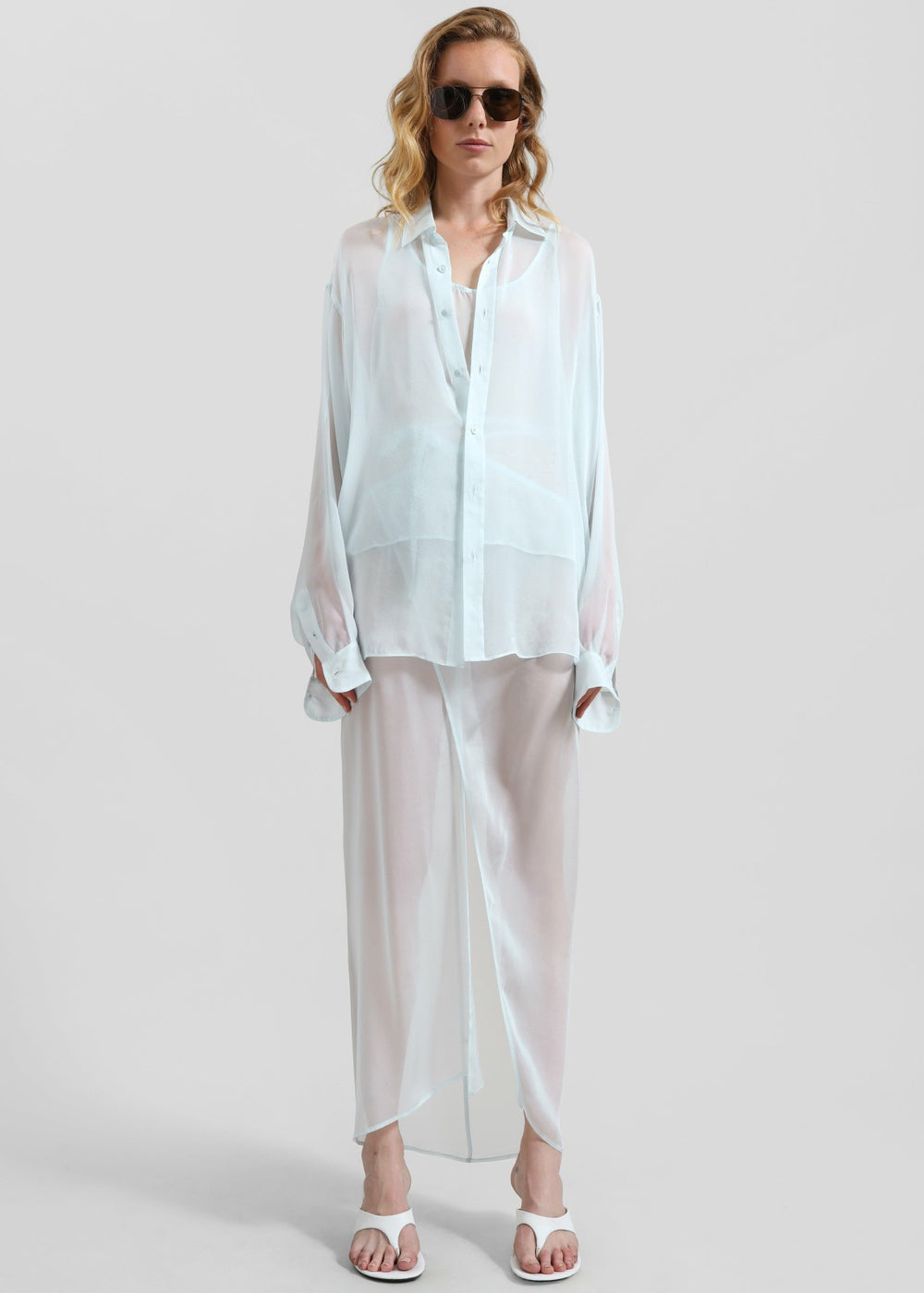 Oria Sheer Silk Chiffon Shirt - Pale Blue