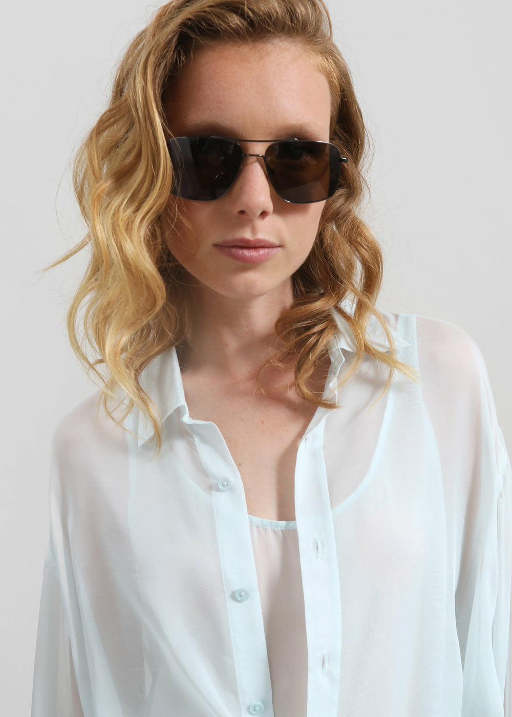 Oria Sheer Silk Chiffon Shirt - Pale Blue