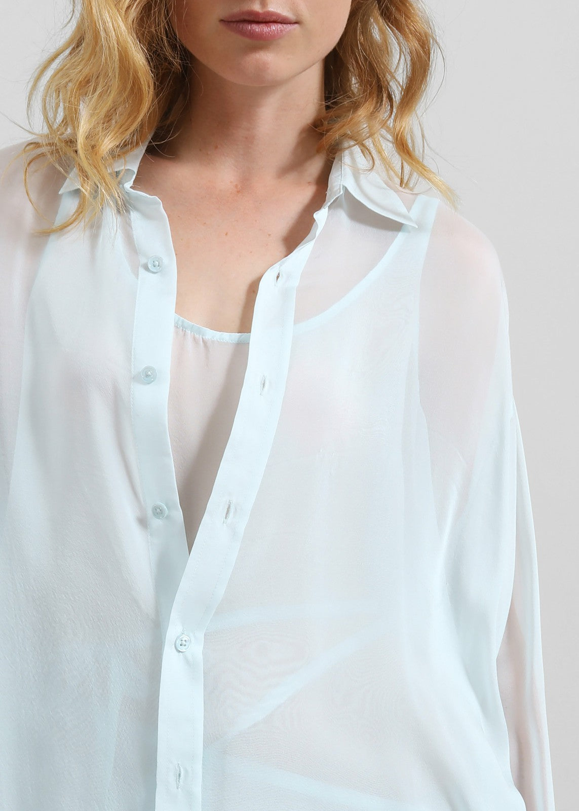 Oria Sheer Silk Chiffon Shirt - Pale Blue