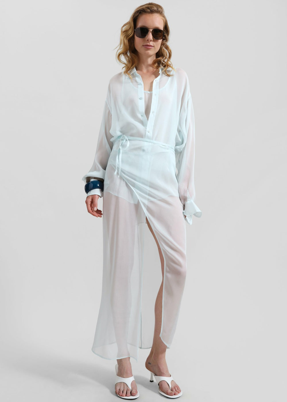 Oria Sheer Silk Chiffon Shirt - Pale Blue