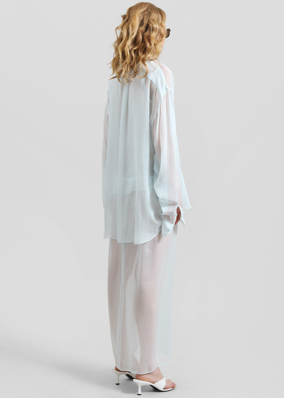 Oria Sheer Silk Chiffon Shirt - Pale Blue