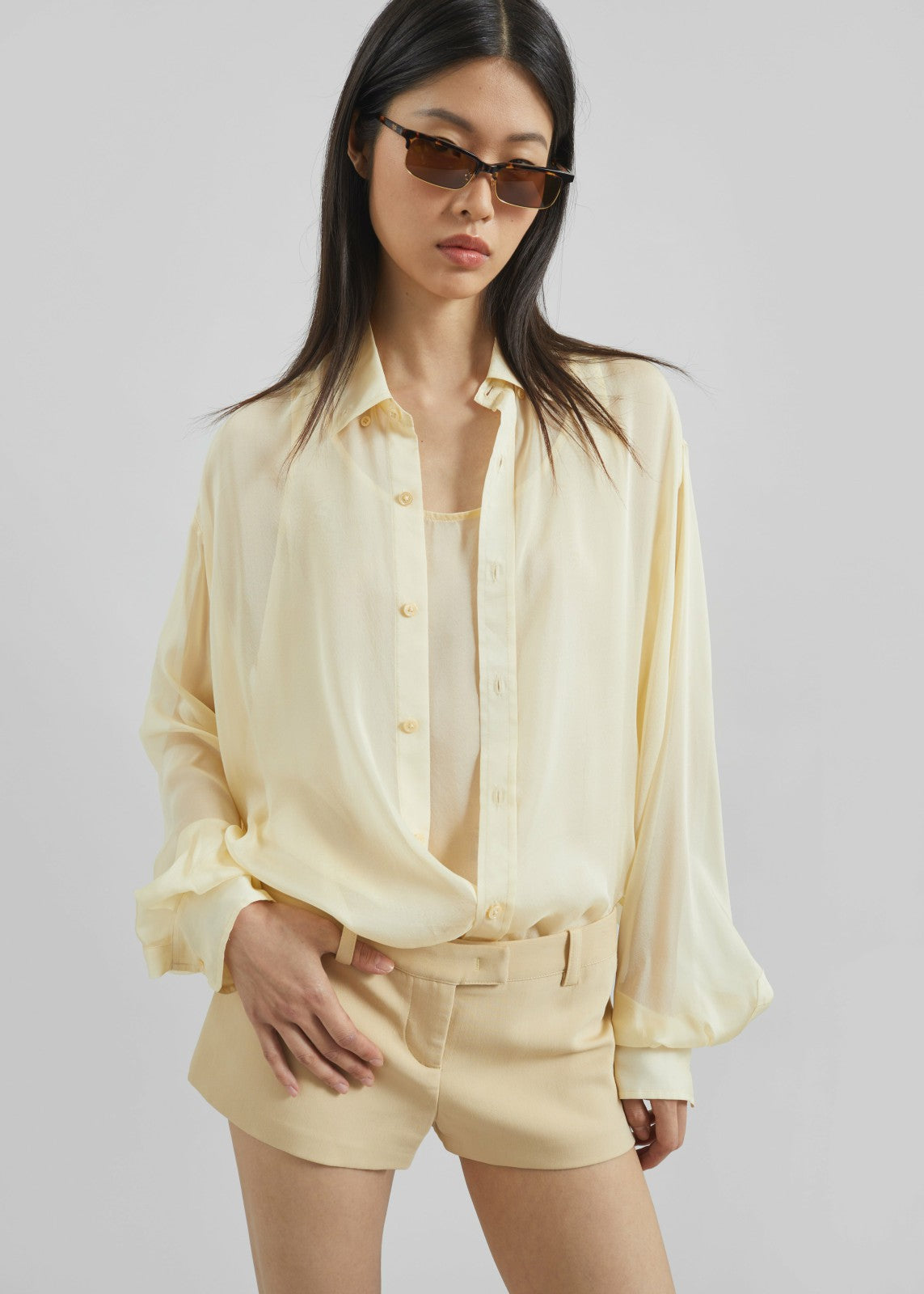 Oria Sheer Silk Chiffon Shirt - Pale Yellow