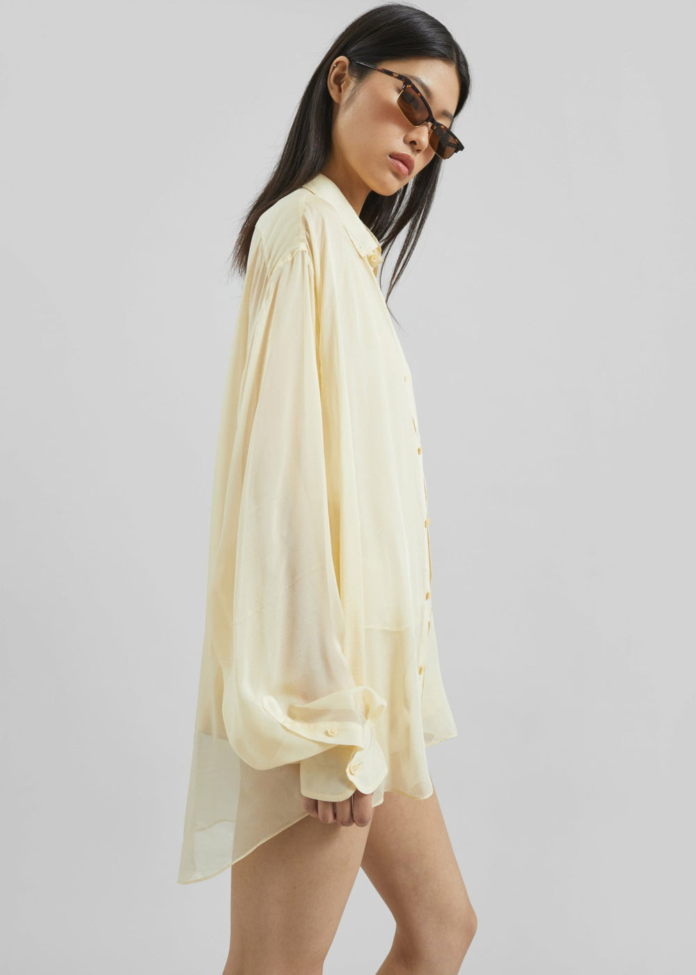Oria Sheer Silk Chiffon Shirt - Pale Yellow