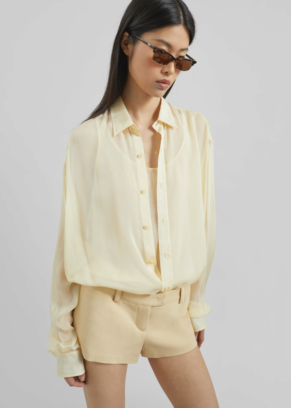 Oria Sheer Silk Chiffon Shirt - Pale Yellow