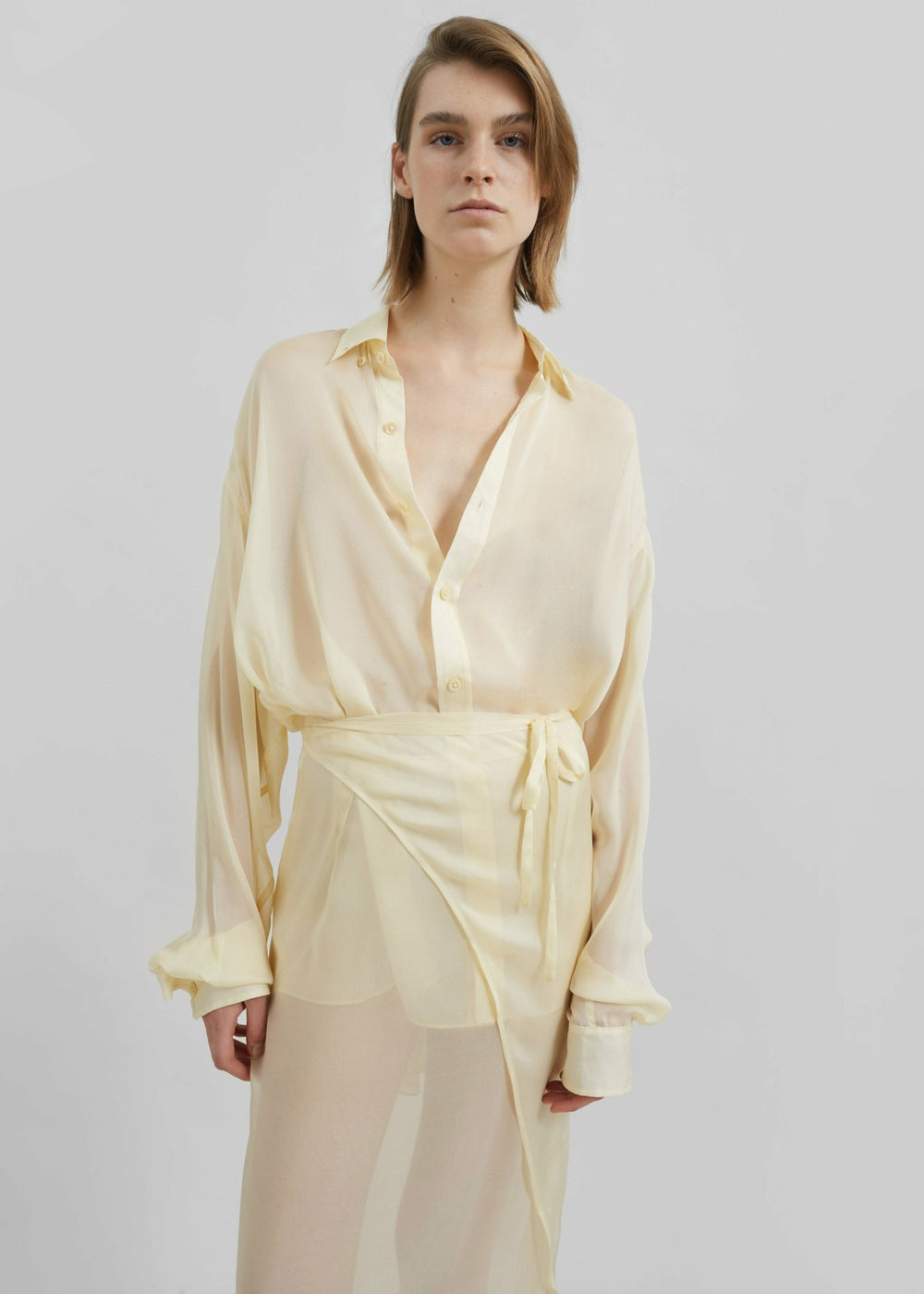 Oria Sheer Silk Chiffon Shirt - Pale Yellow