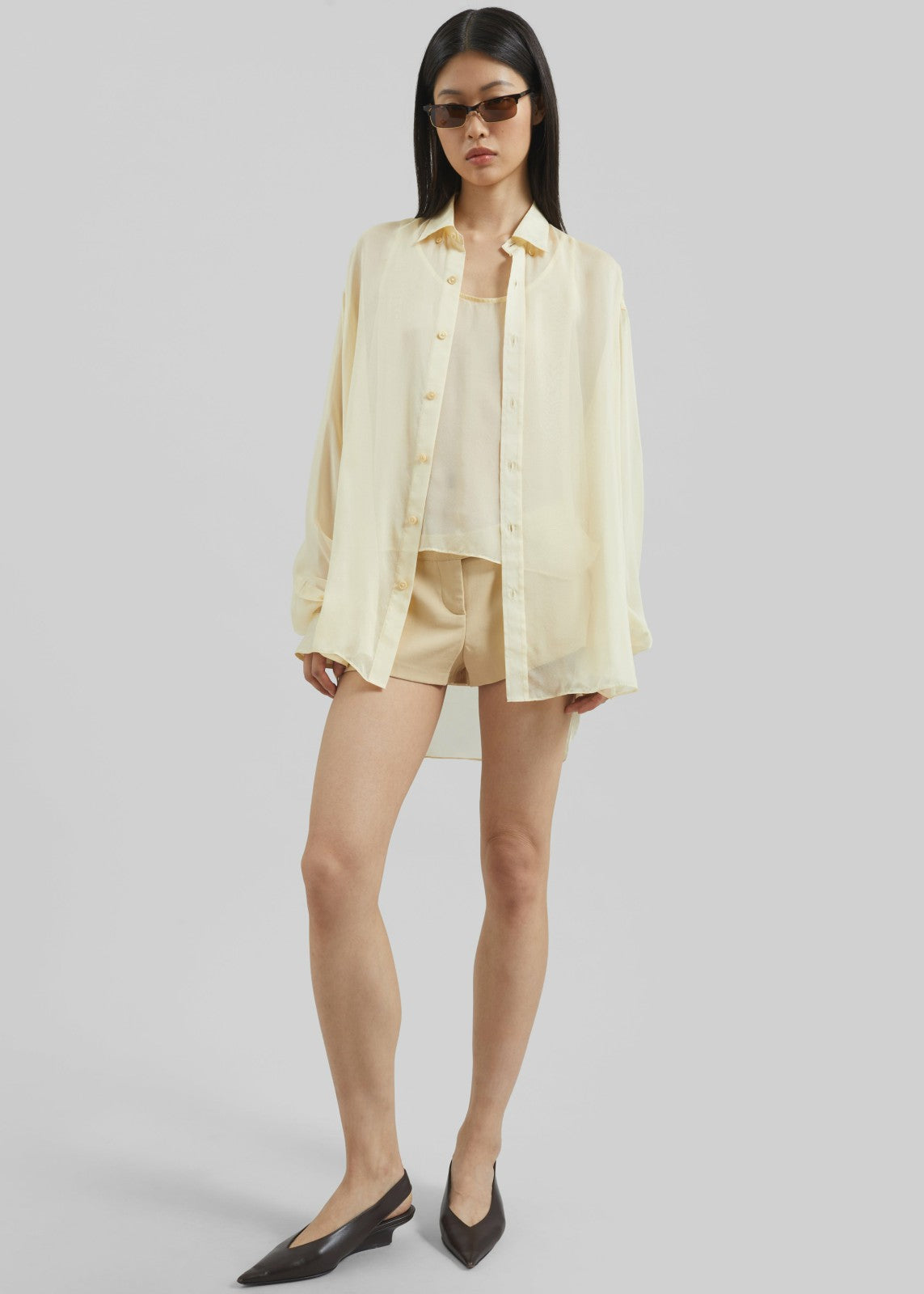 Oria Sheer Silk Chiffon Shirt - Pale Yellow