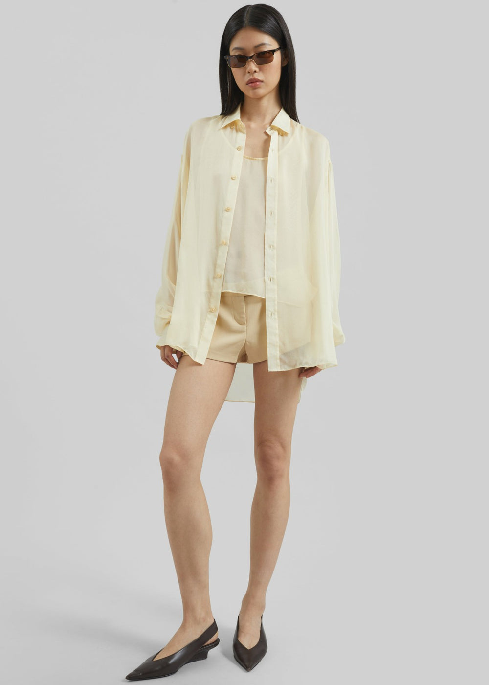 Oria Sheer Silk Chiffon Shirt - Pale Yellow