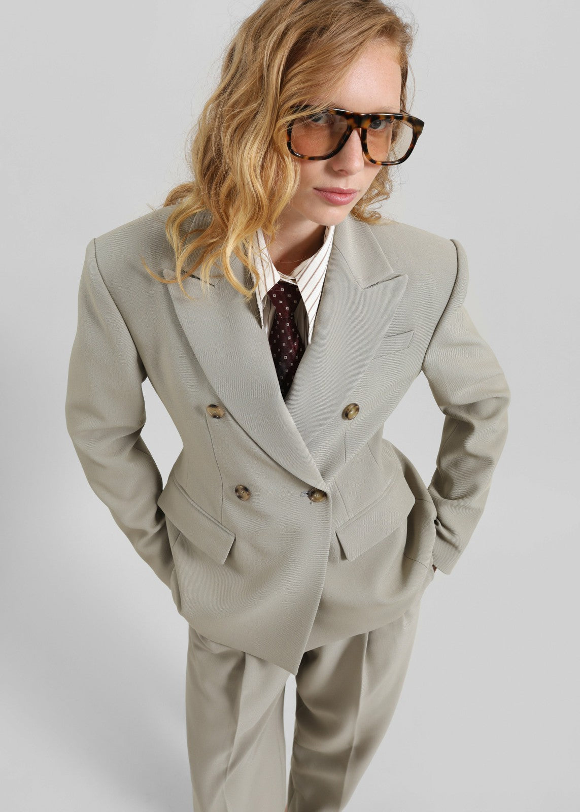 Dina Double Breasted Blazer - Light Taupe