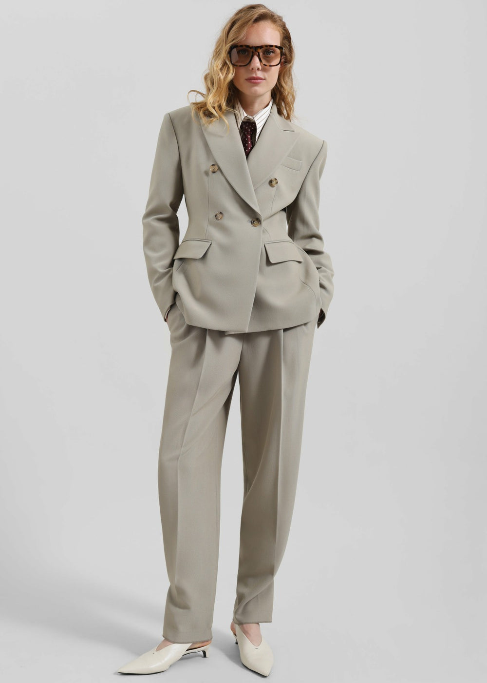 Dina Double Breasted Blazer - Light Taupe