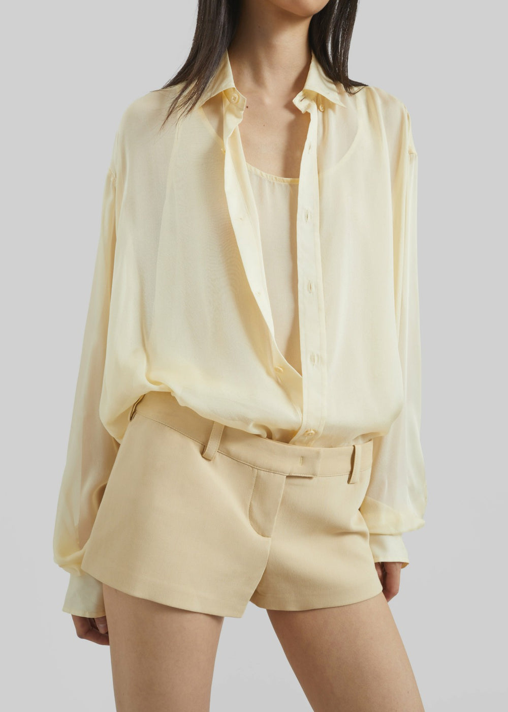 Oria Sheer Silk Chiffon Tank - Pale Yellow