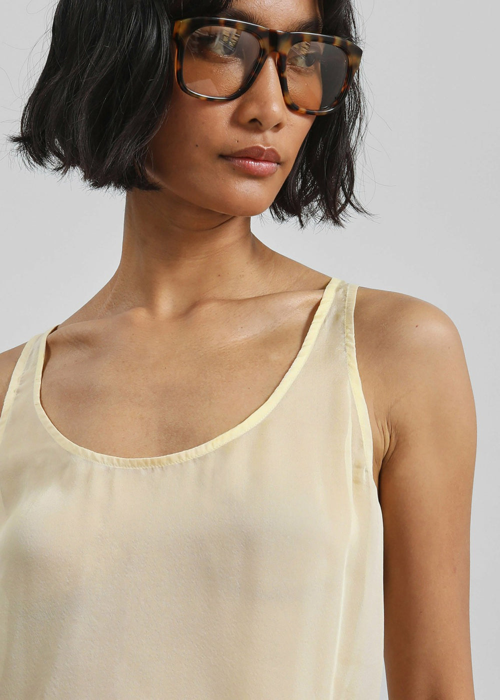 Oria Sheer Silk Chiffon Tank - Pale Yellow
