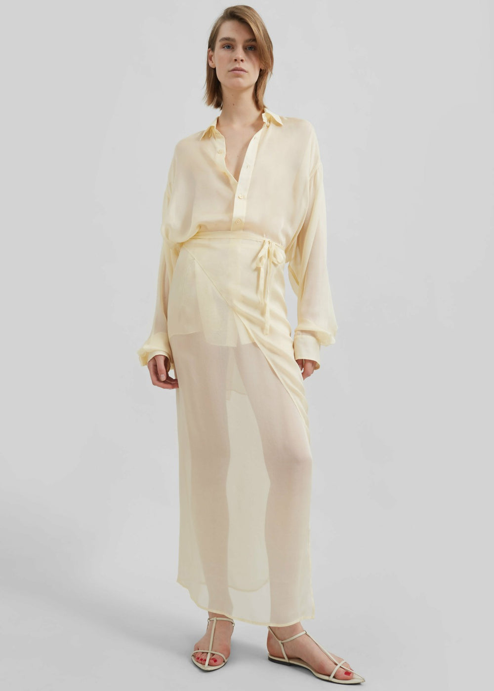 Oria Sheer Silk Chiffon Wrap Skirt - Pale Yellow