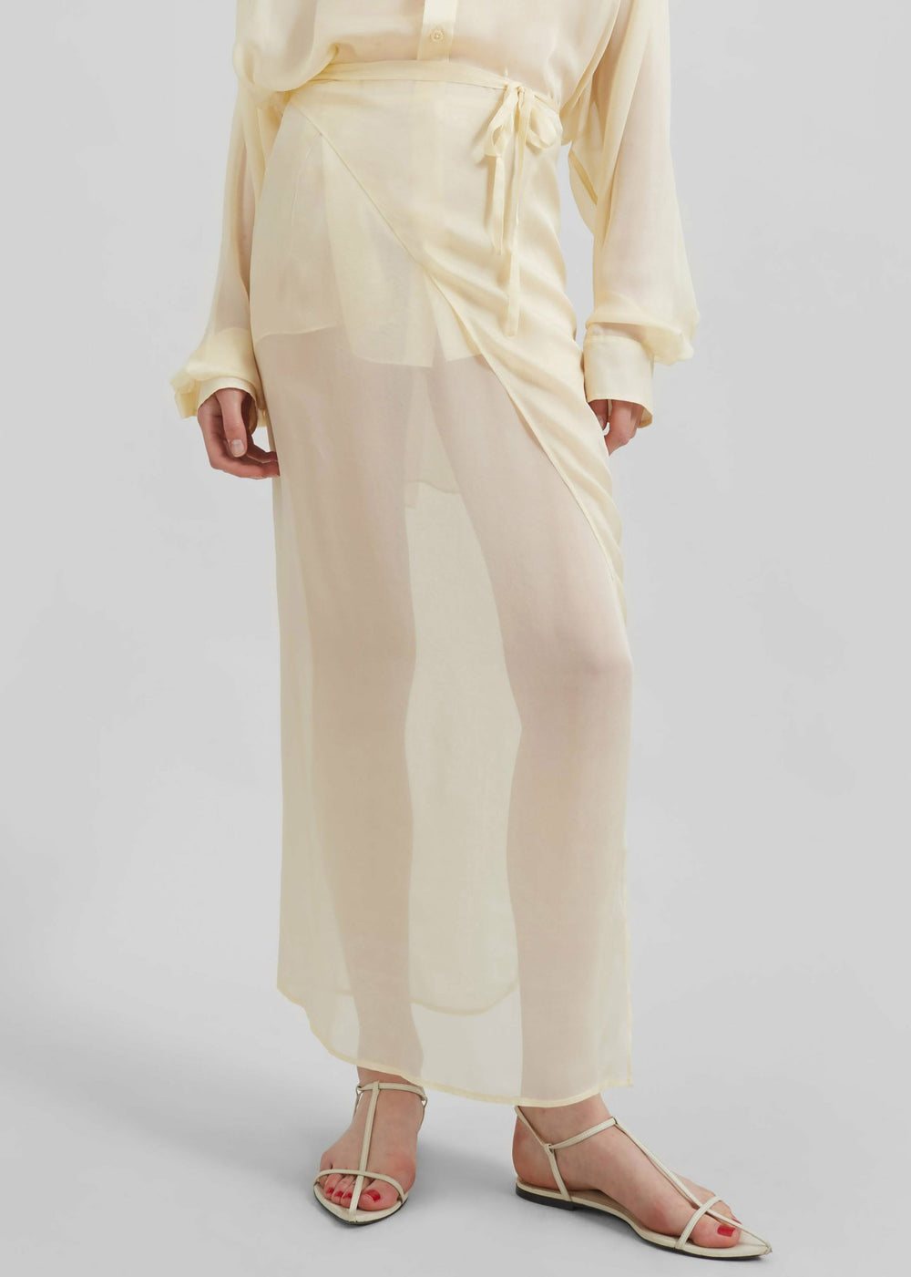 Oria Sheer Silk Chiffon Wrap Skirt - Pale Yellow