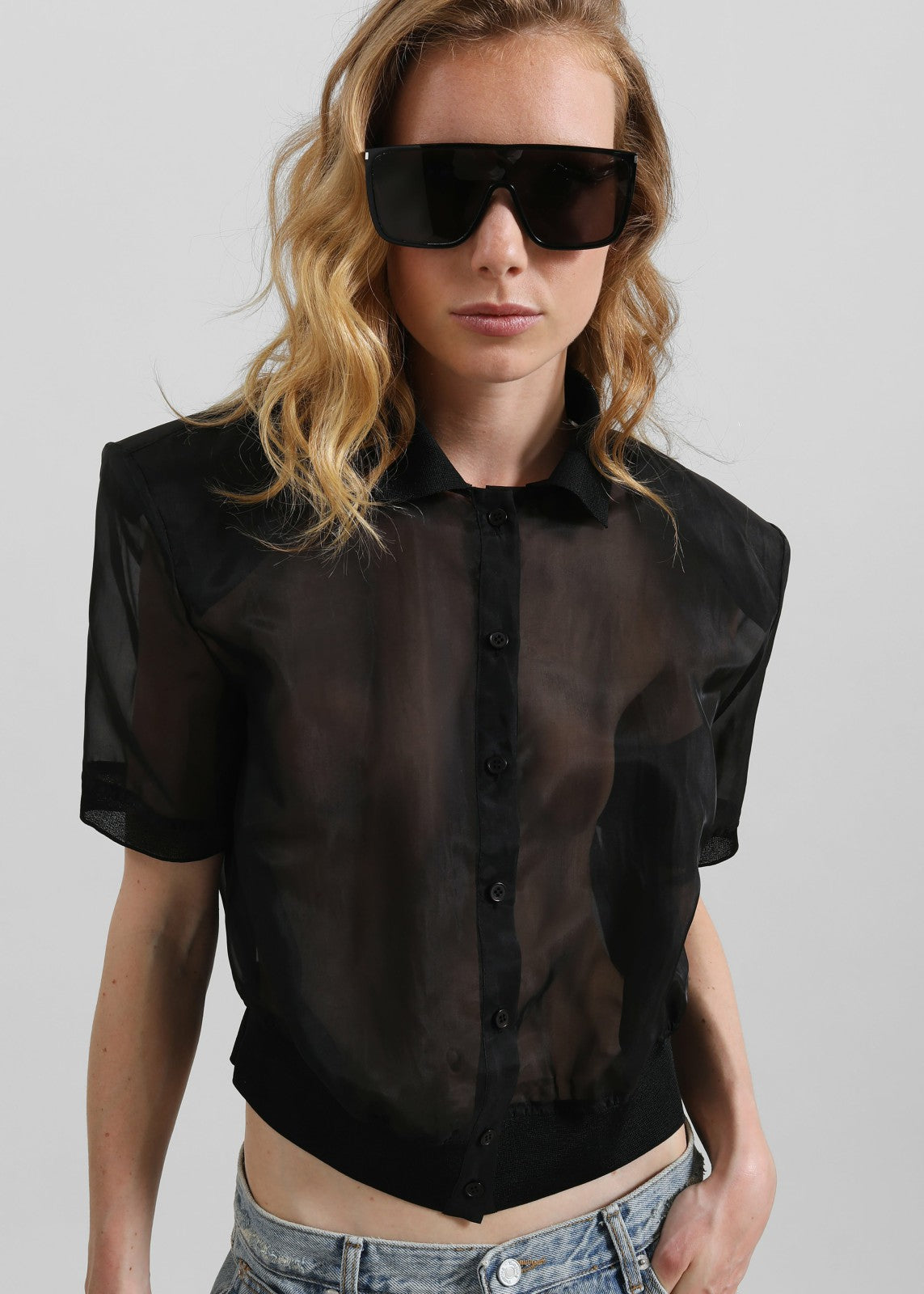 Tavy Cropped Sheer Shirt - Black