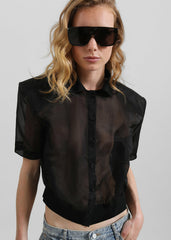 Tavy Cropped Sheer Shirt - Black