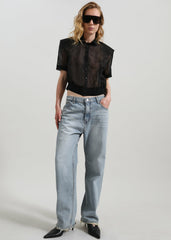 Tavy Cropped Sheer Shirt - Black