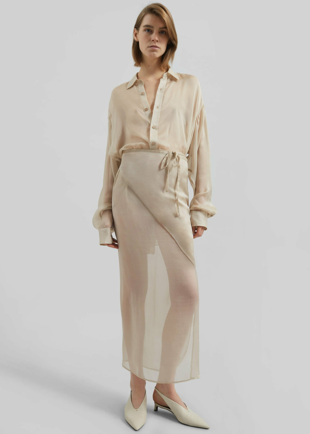 Oria Sheer Silk Chiffon Wrap Skirt - Beige