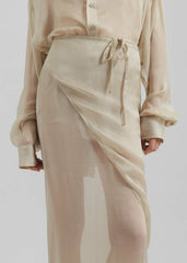 Oria Sheer Silk Chiffon Wrap Skirt - Beige