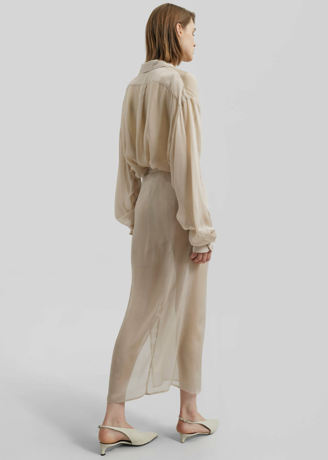 Oria Sheer Silk Chiffon Wrap Skirt - Beige