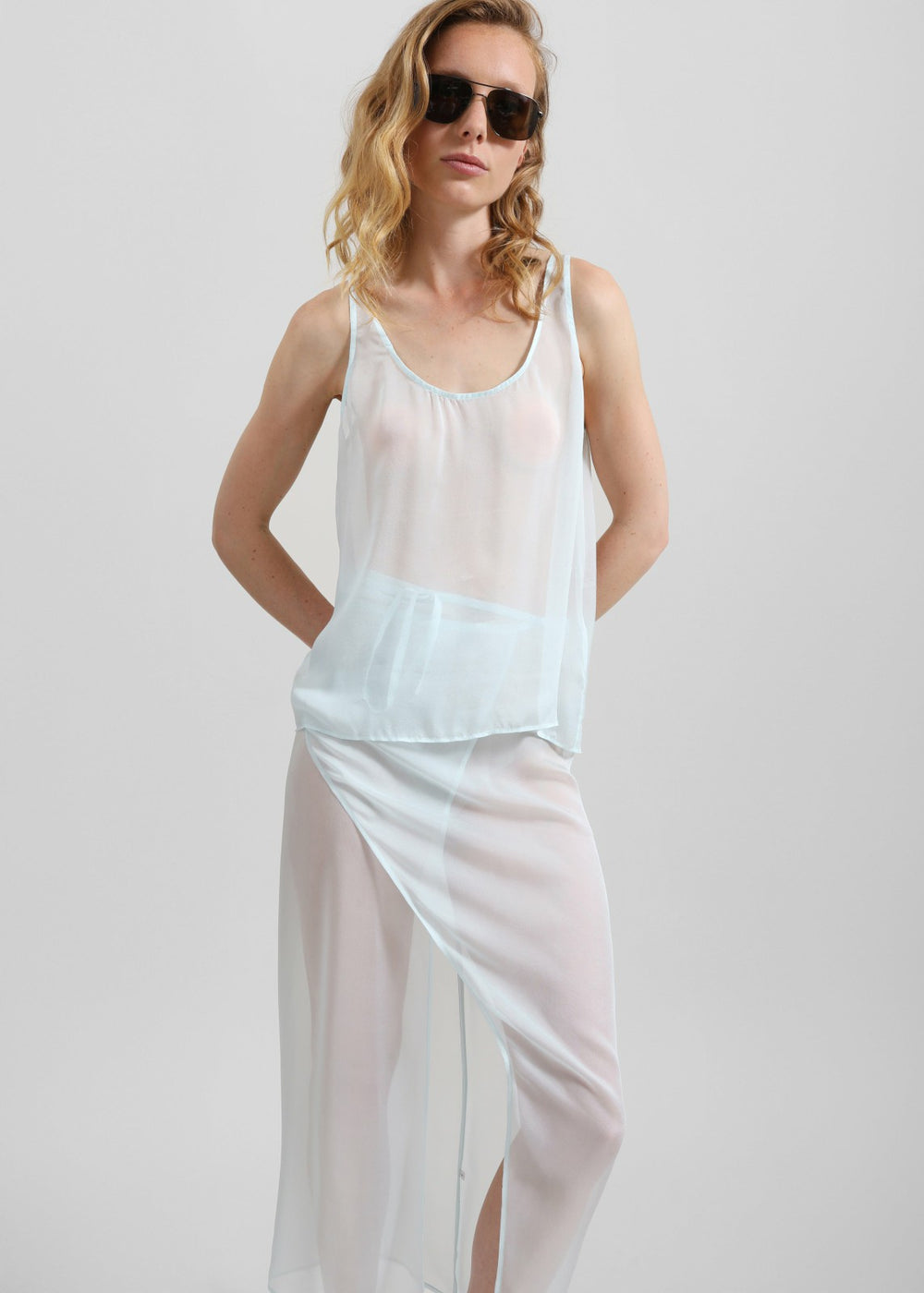 Oria Sheer Silk Chiffon Tank - Pale Blue
