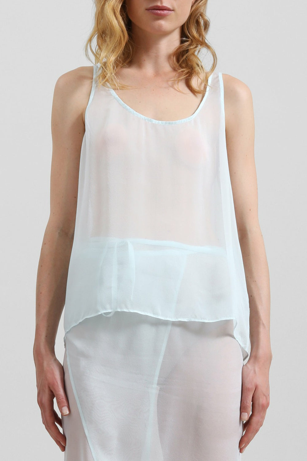 Oria Sheer Silk Chiffon Tank - Pale Blue