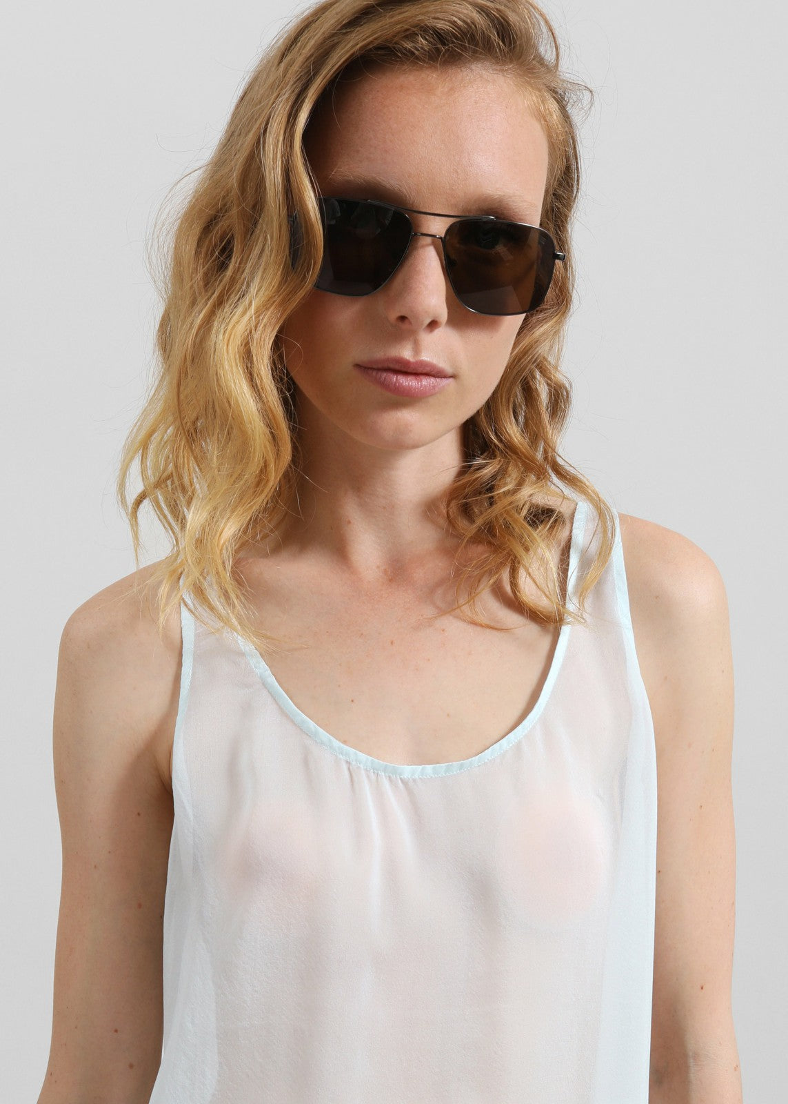 Oria Sheer Silk Chiffon Tank - Pale Blue