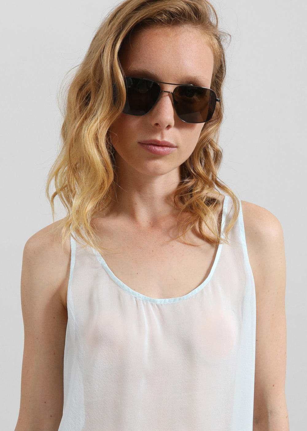 Oria Sheer Silk Chiffon Tank - Pale Blue