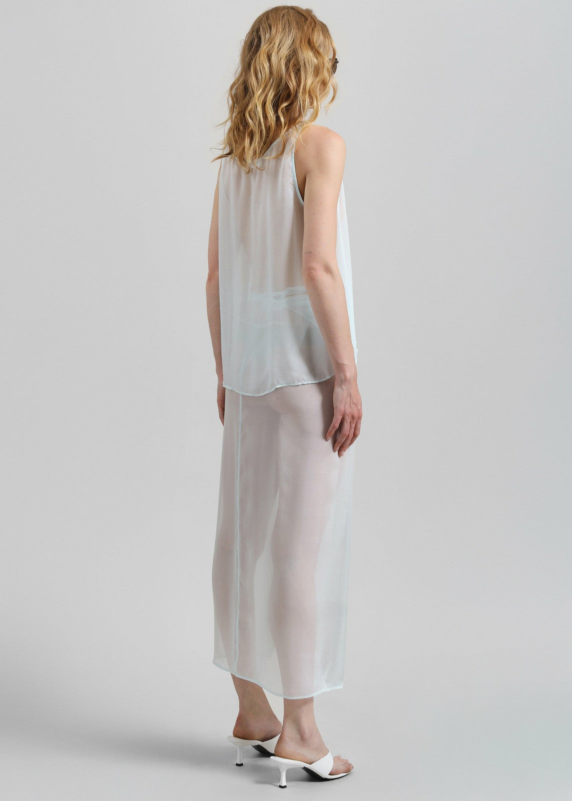Oria Sheer Silk Chiffon Tank - Pale Blue