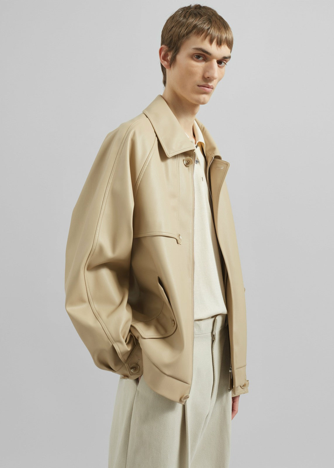 Roisin Faux Leather Jacket - Beige