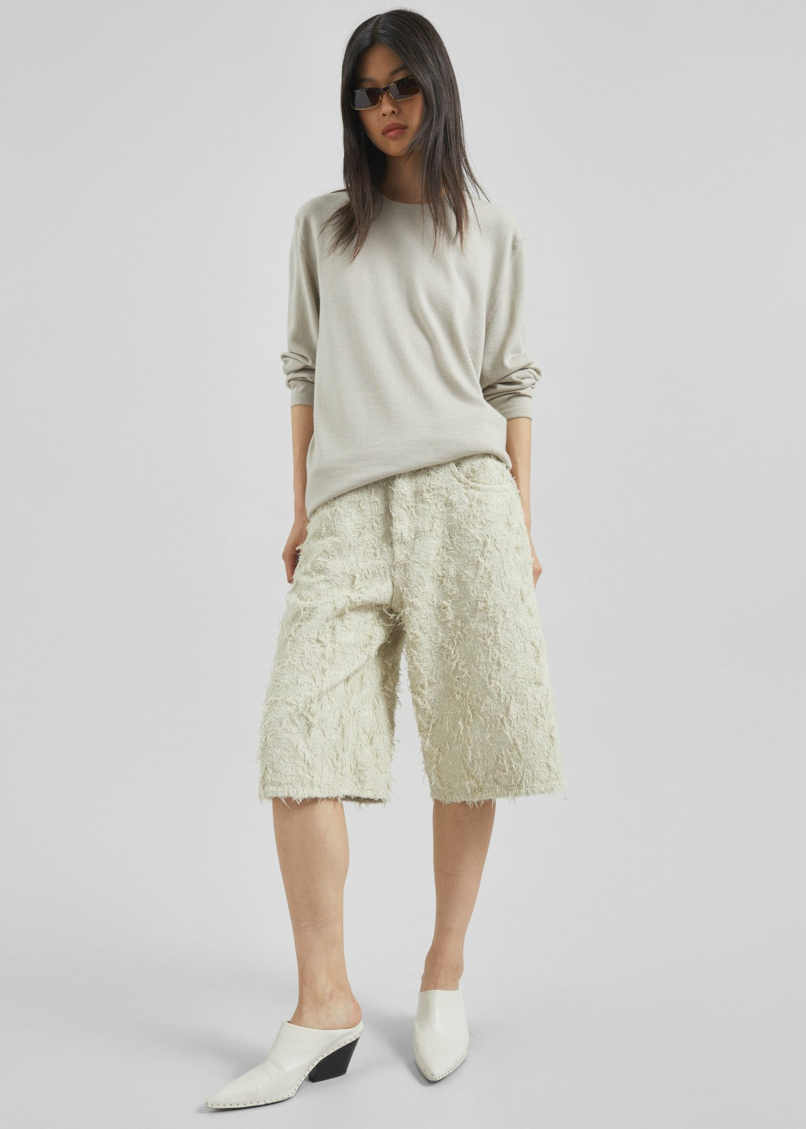 Haikure New Becky Fur Denim Shorts - Ecru