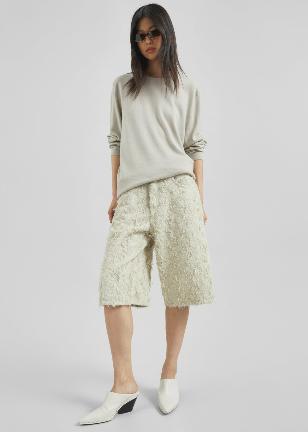 Haikure New Becky Fur Denim Shorts - Ecru
