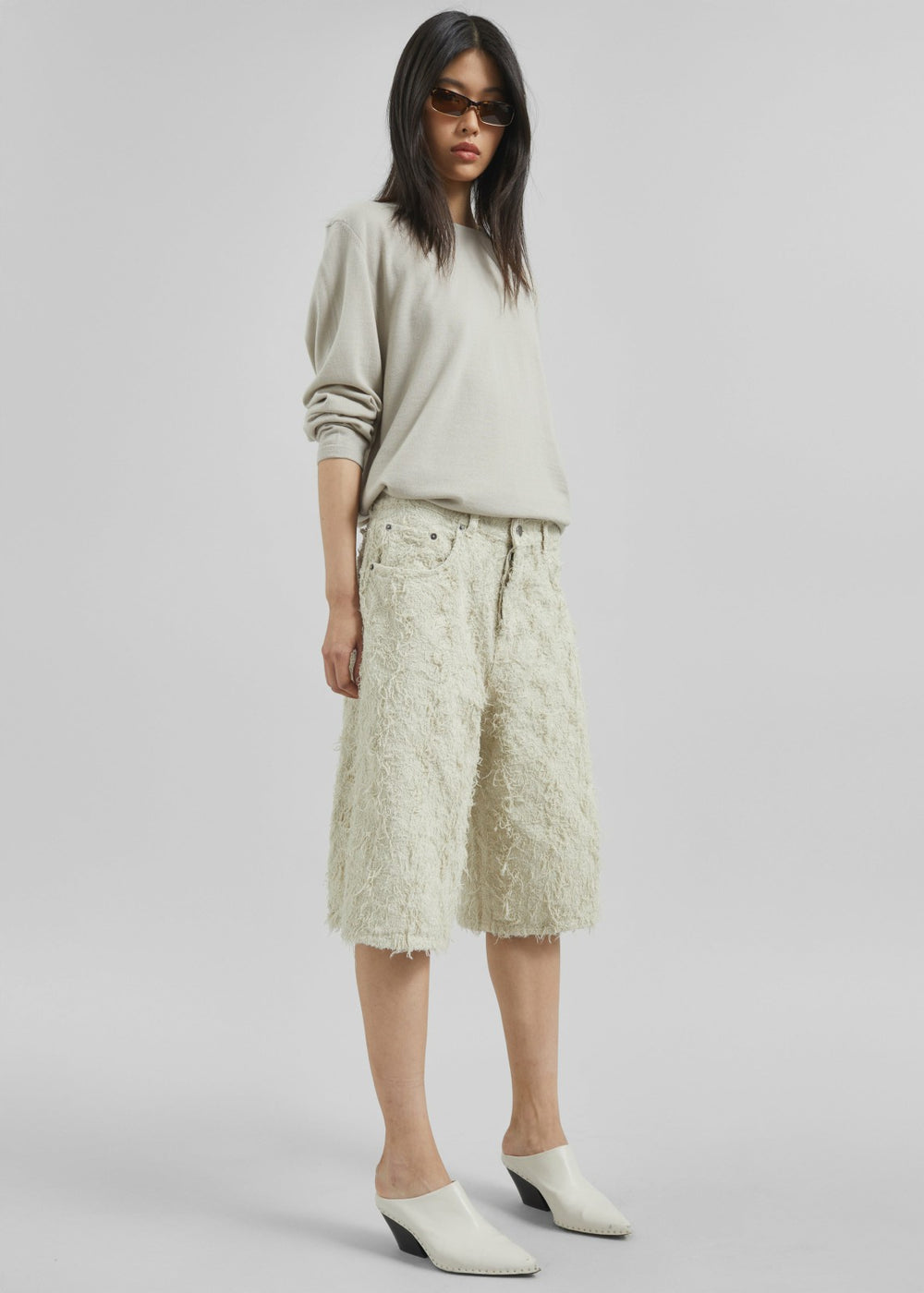 Haikure New Becky Fur Denim Shorts - Ecru