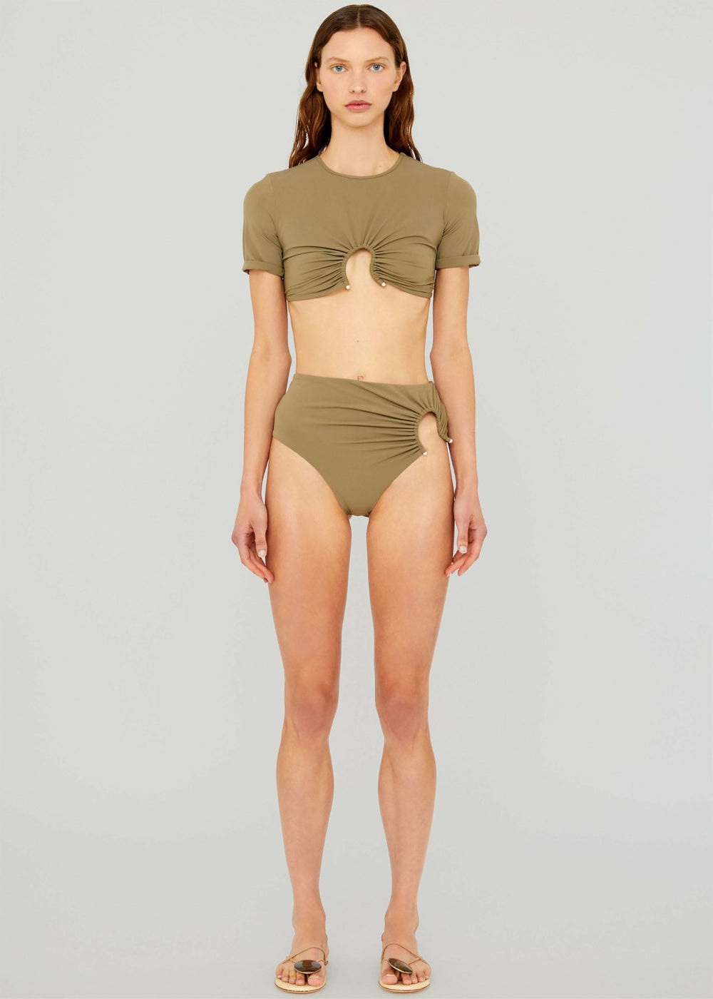 Christopher Esber Ruched Crescent High Briefs - Eucalypt