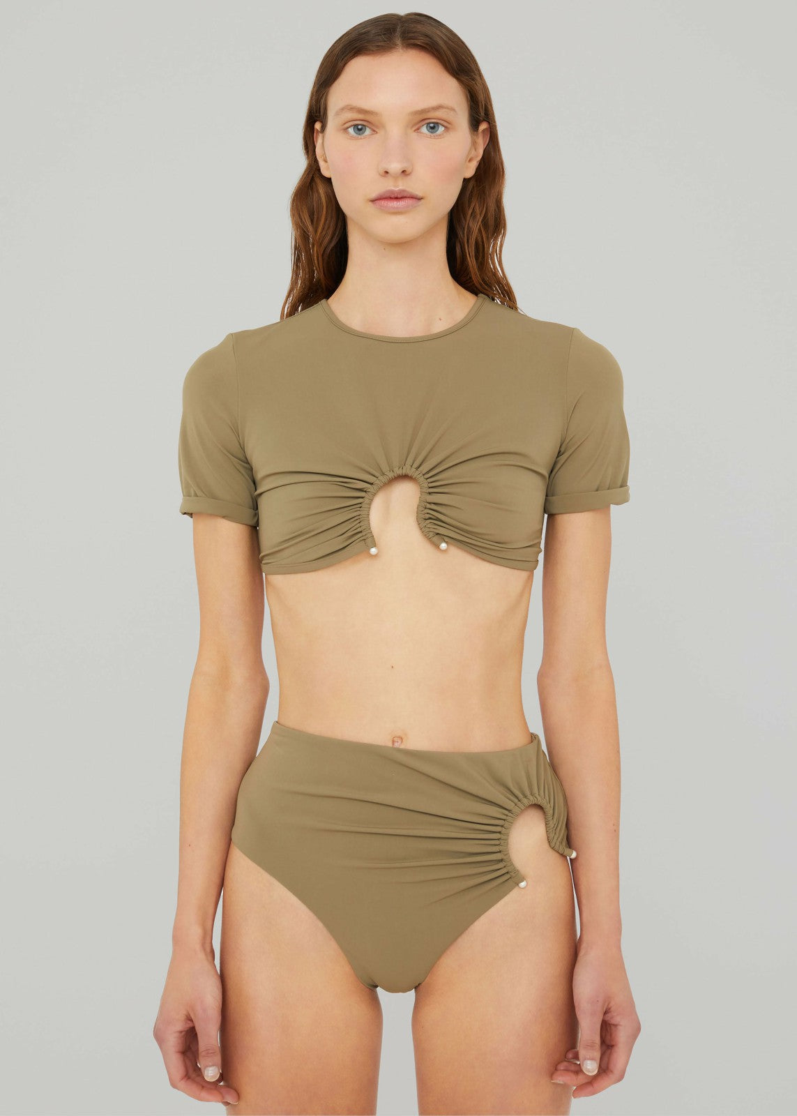 Christopher Esber Ruched Crescent High Briefs - Eucalypt