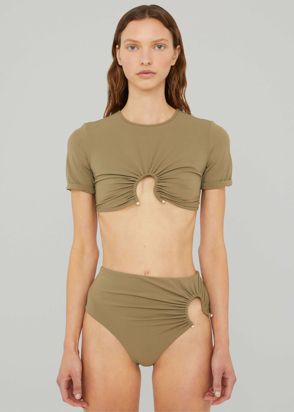 Christopher Esber Ruched Crescent High Briefs - Eucalypt