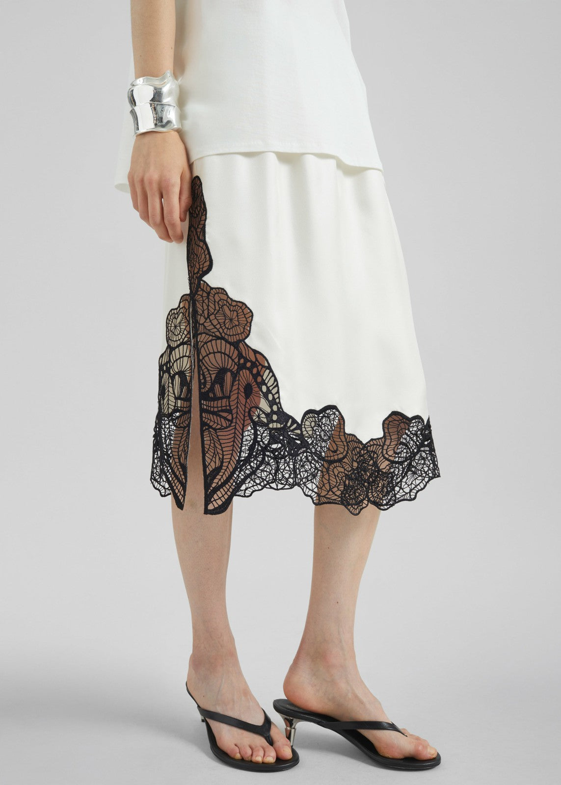 Loulou de Saison Mia Silk Lace Skirt - Ivory/Black