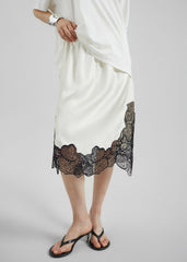 Loulou de Saison Mia Silk Lace Skirt - Ivory/Black