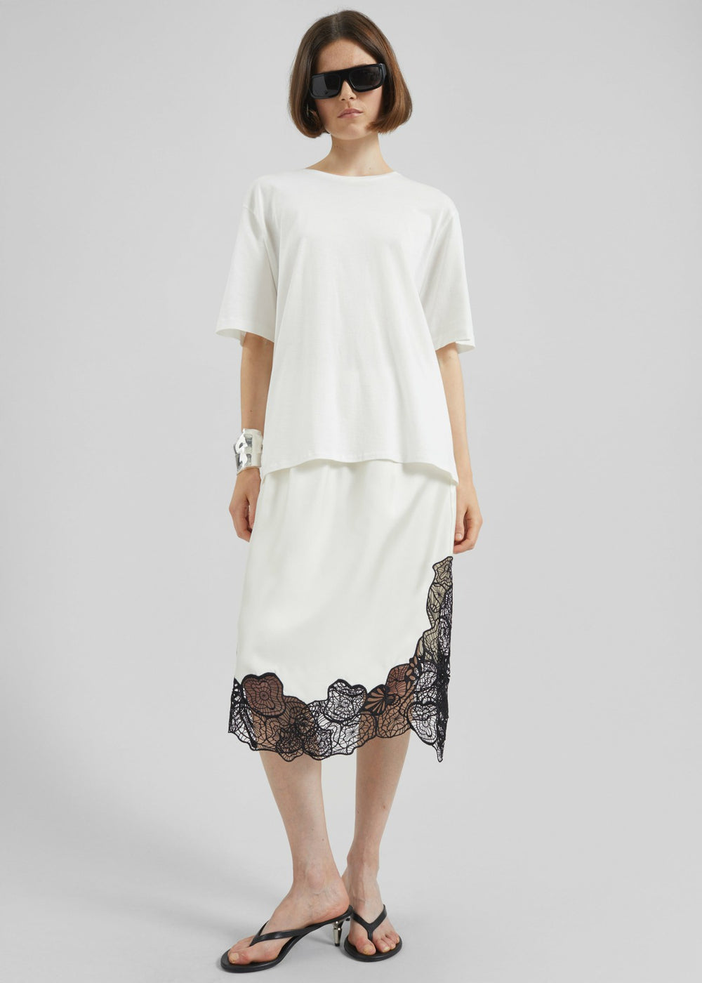 Loulou de Saison Mia Silk Lace Skirt - Ivory/Black