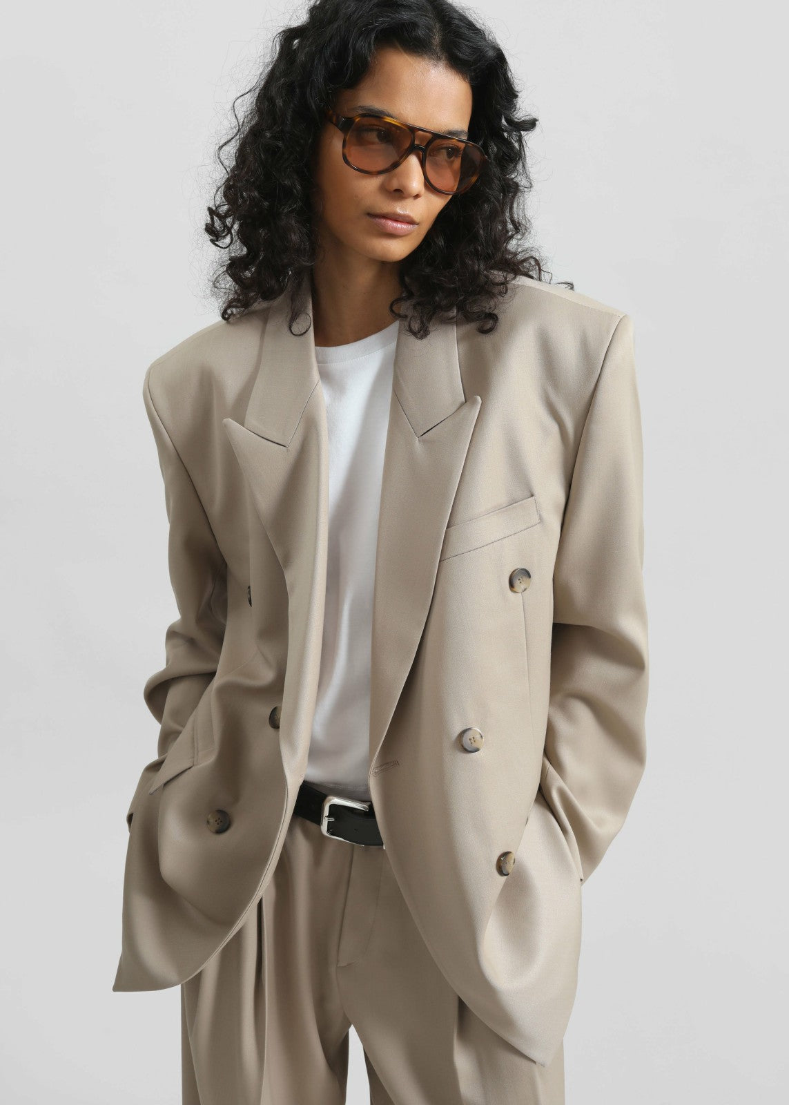 Dunbar Double-Breasted Blazer - Taupe