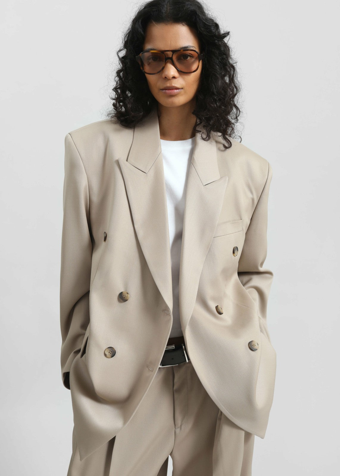 Dunbar Double-Breasted Blazer - Taupe