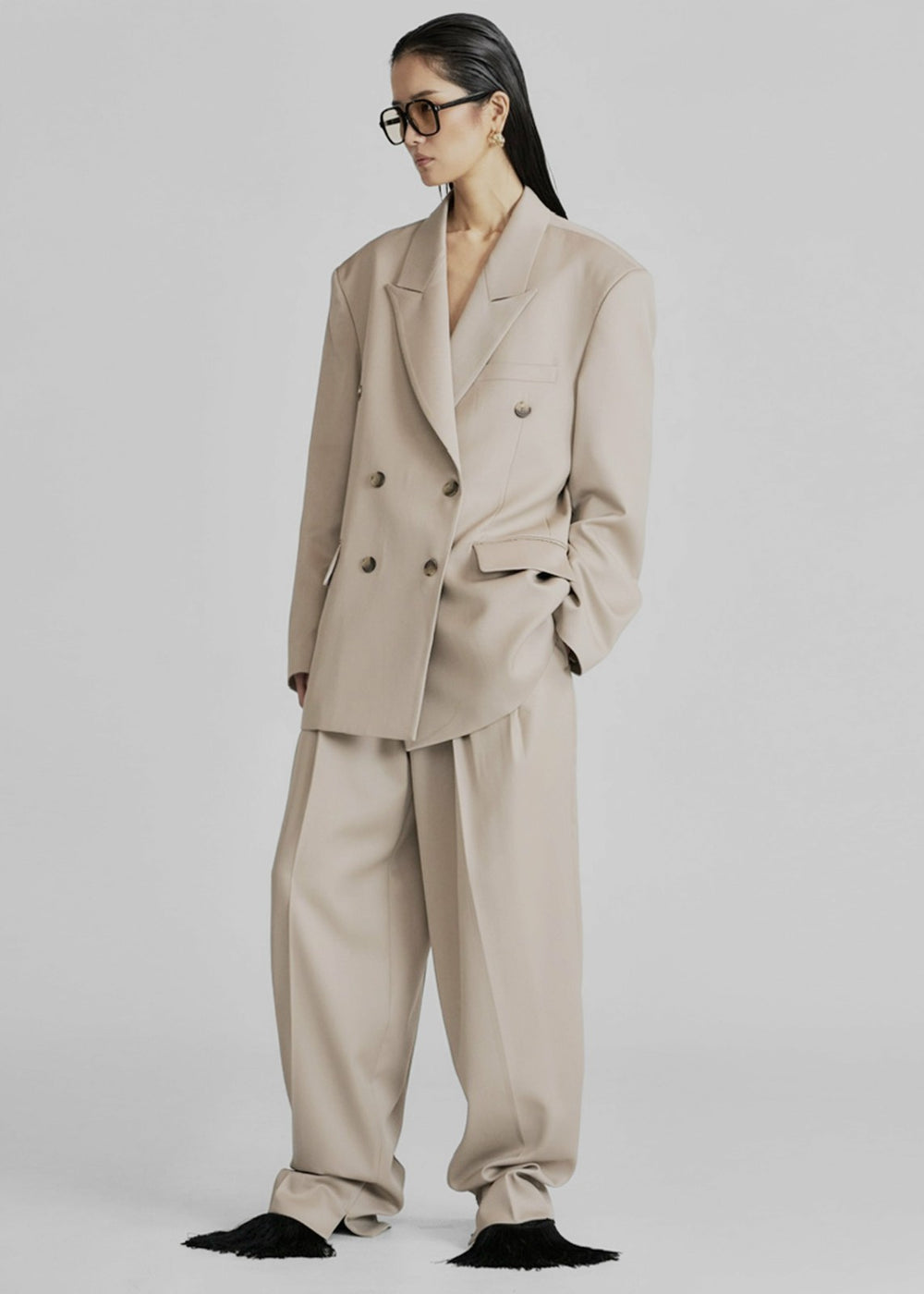 Dunbar Double-Breasted Blazer - Taupe