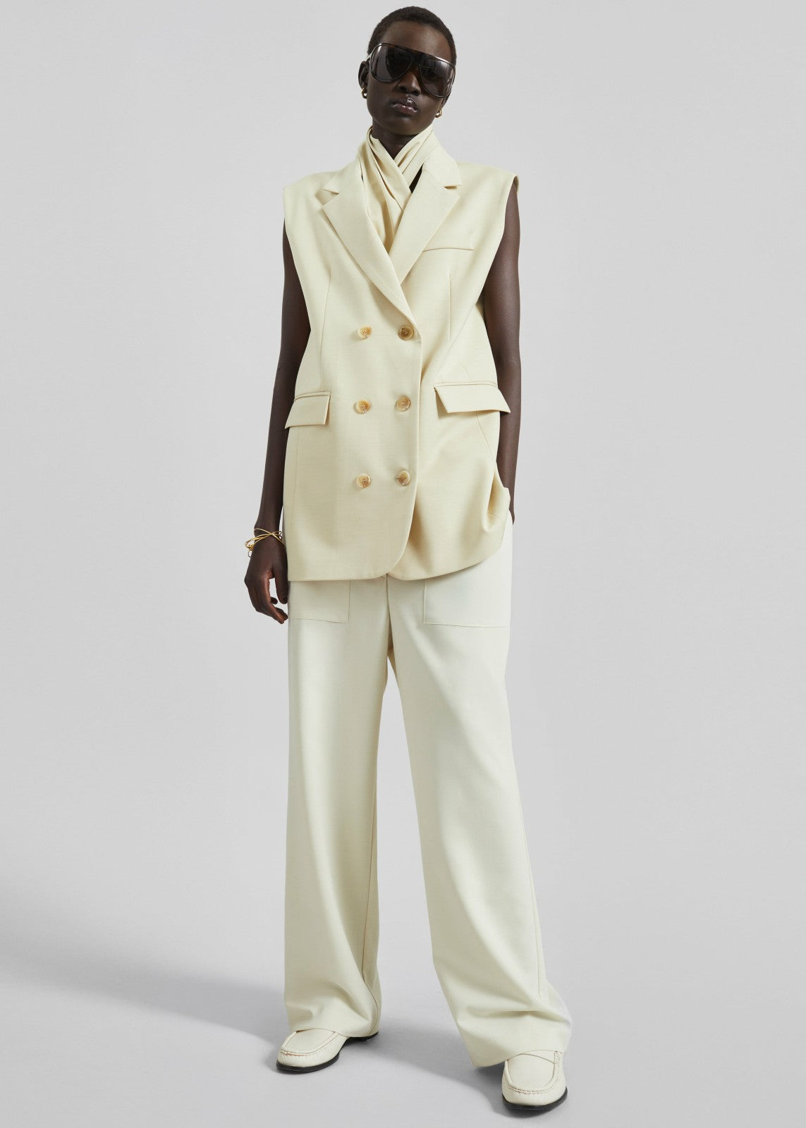 Daven Sleeveless Scarf Blazer - Cement
