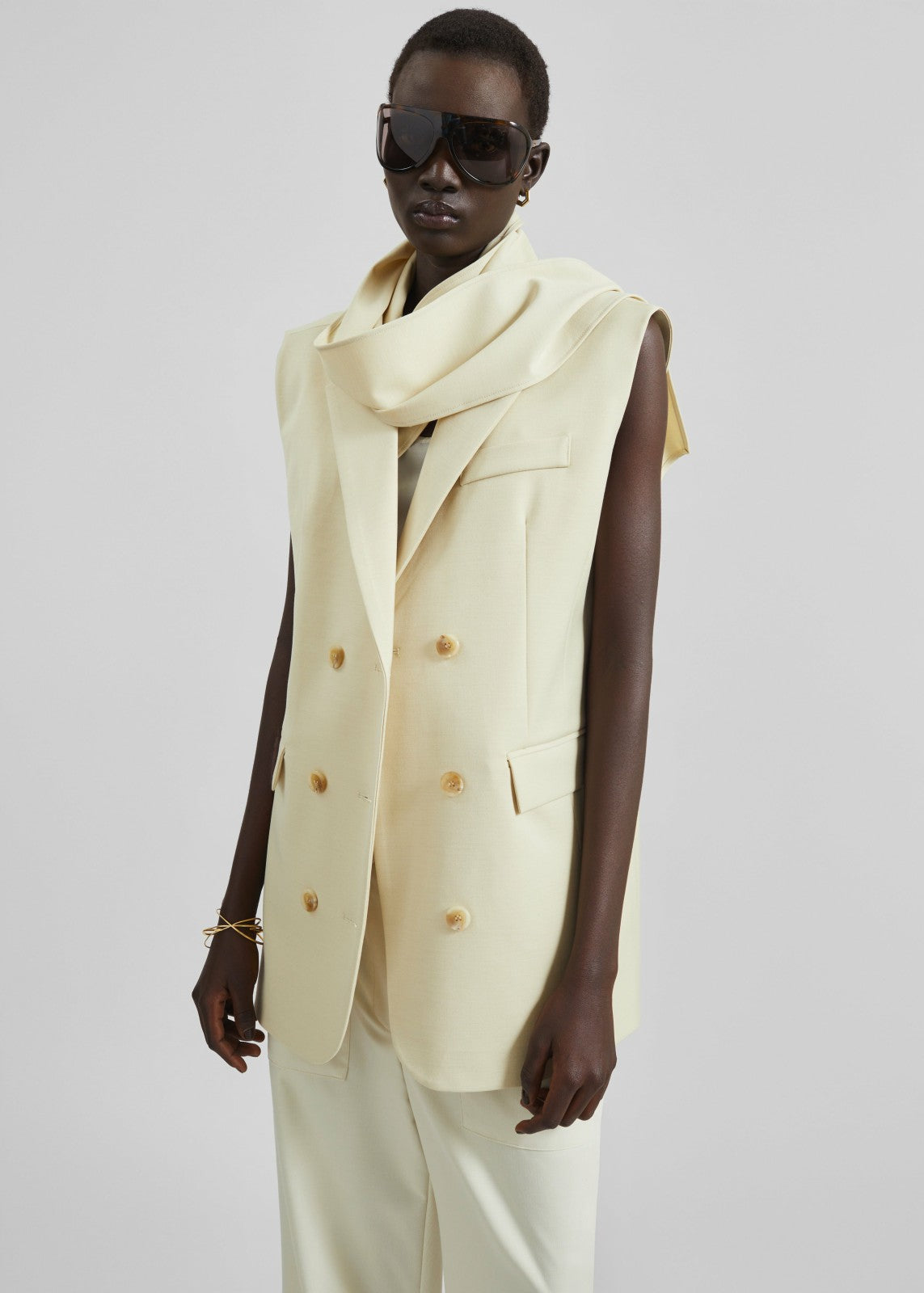 Daven Sleeveless Scarf Blazer - Cement